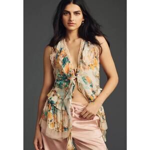 By Anthropologie Sleeveless Trailing Ruffle Blouse